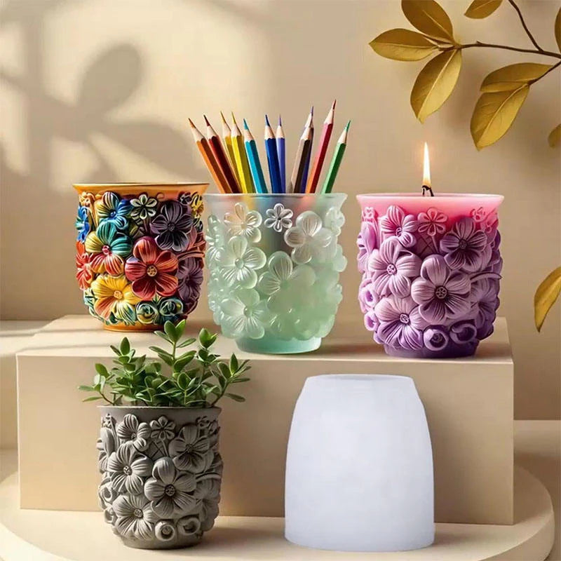 Floral Planter/Candle Jar Mould for Beyond MIX, Resin, Concrete