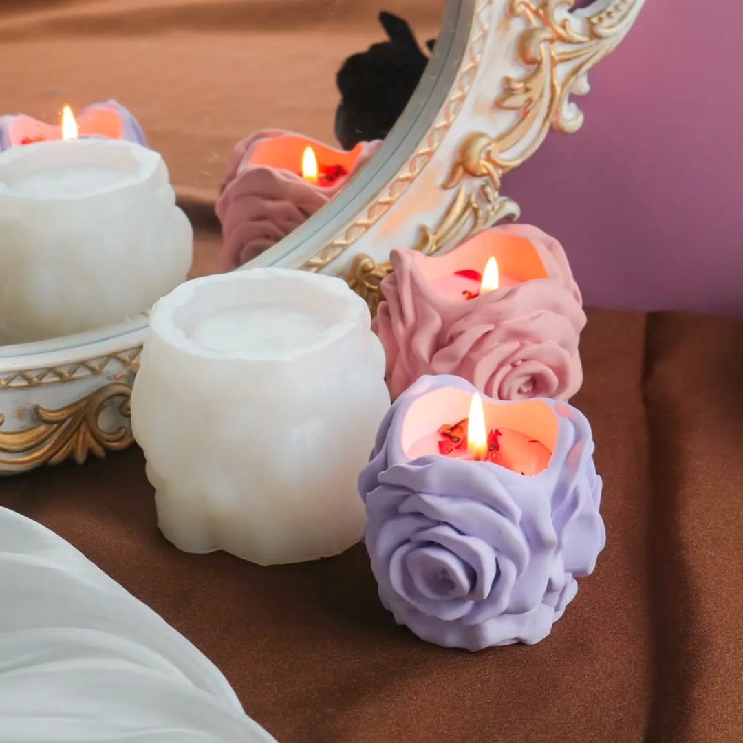Side Rose Candle Jar Mould for Beyond MIX, Resin, Concrete