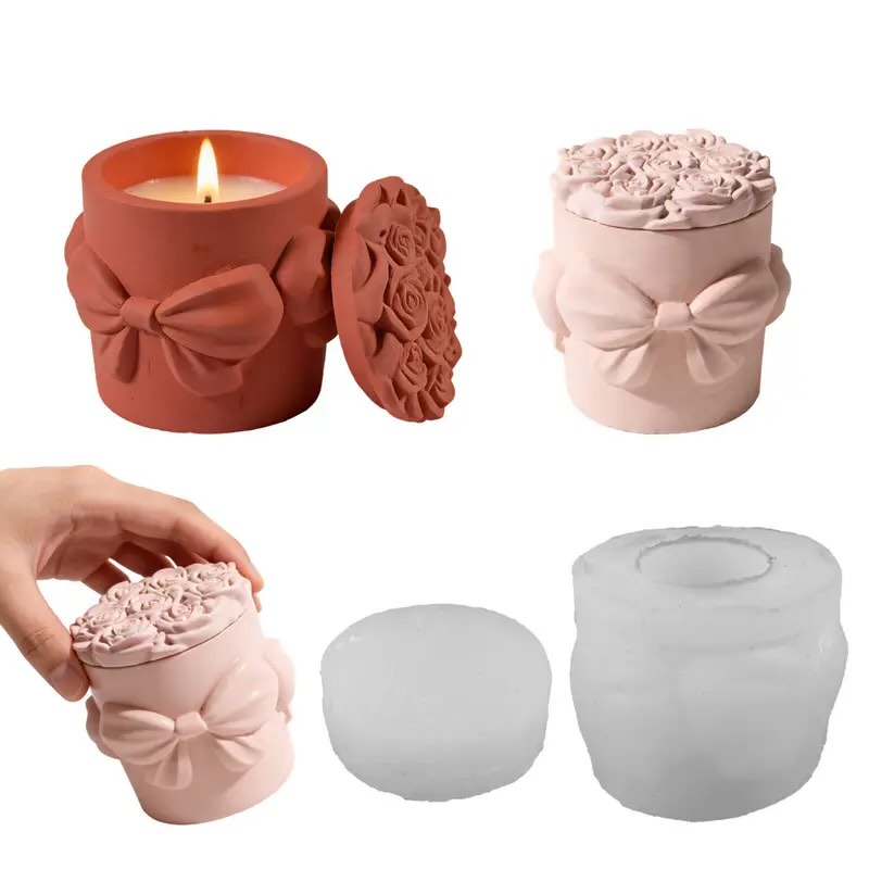 Rose Bowknot Jar with Lid Mould for Beyond MIX, Resin, Concrete