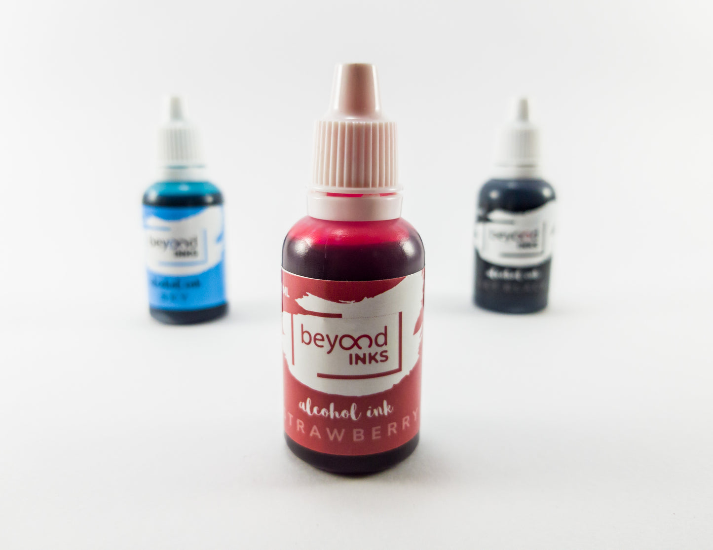 Alcohol Inks, Made in India by BeyondInks Sky Strawberry Jetblack Pack4