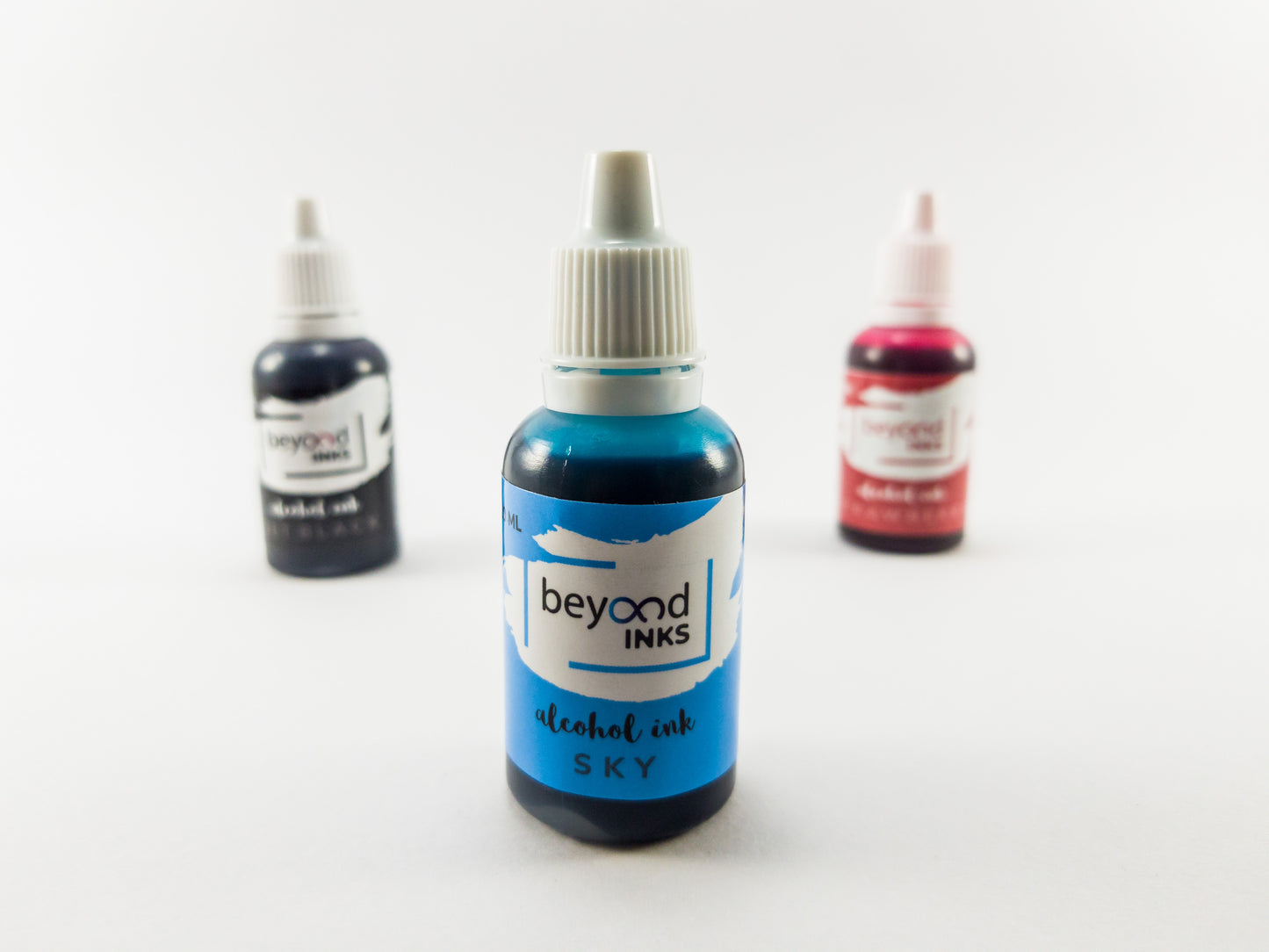 Alcohol Inks, Made in India by BeyondInks Sky Strawberry Jetblack Pack4