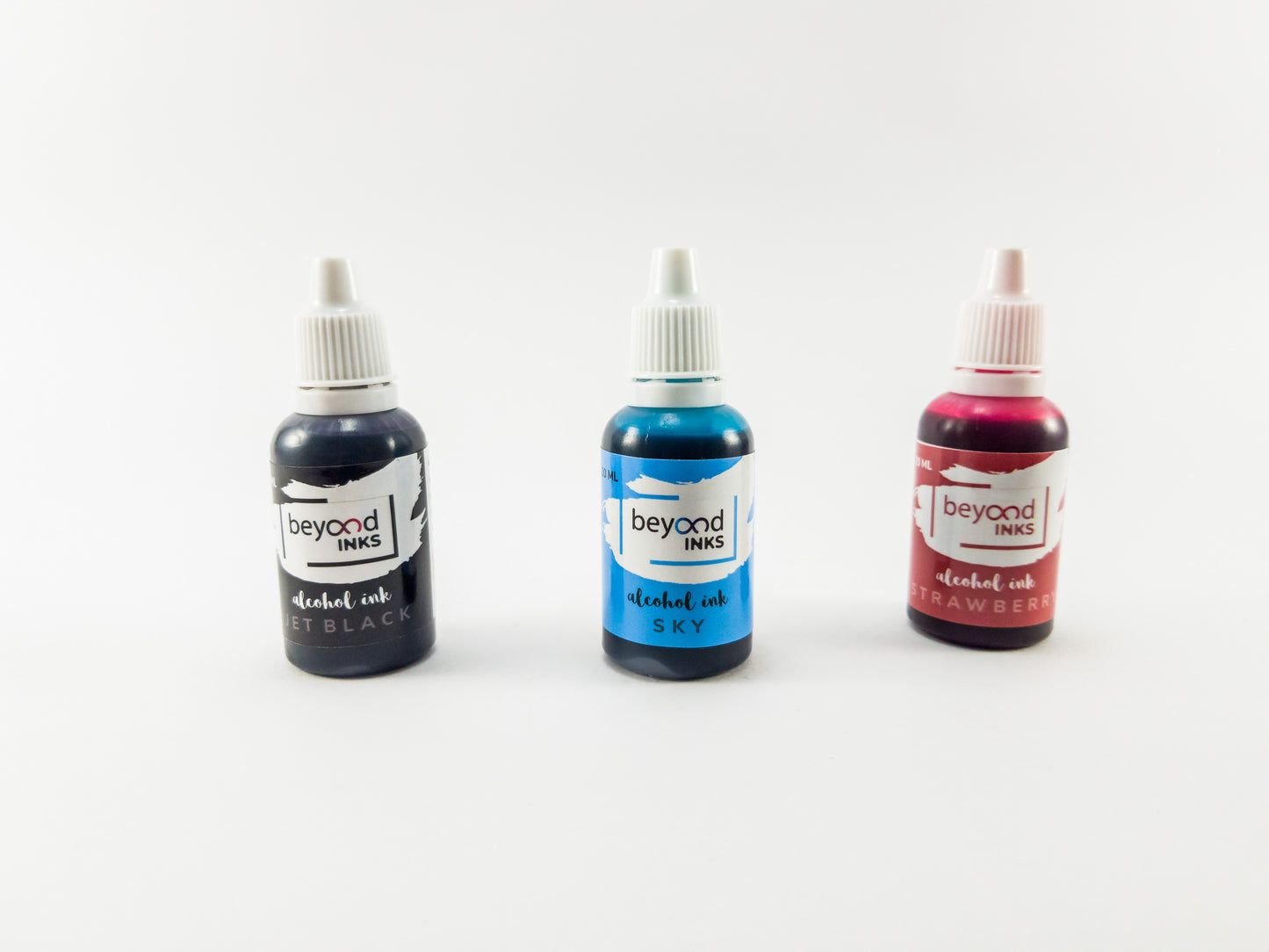 Alcohol Inks, Made in India by BeyondInks Sky Strawberry Jetblack Pack4