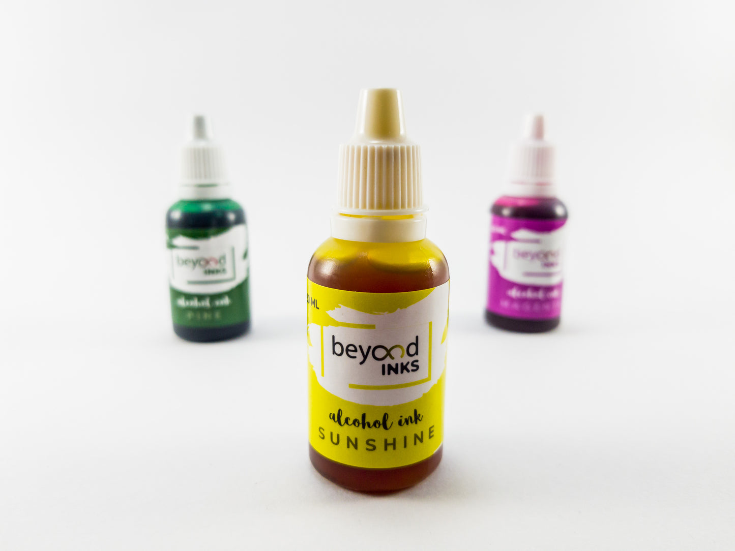 Alcohol Inks, Made in India by BeyondInks Sunshine Magenta Pine Pack5