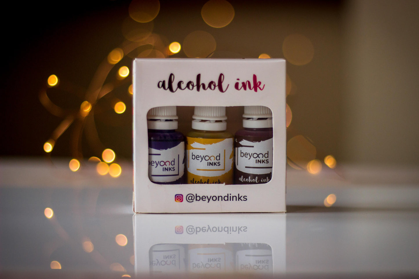 Alcohol Inks, Made in India by BeyondInks Butterscotch Violet Hickory Pack2