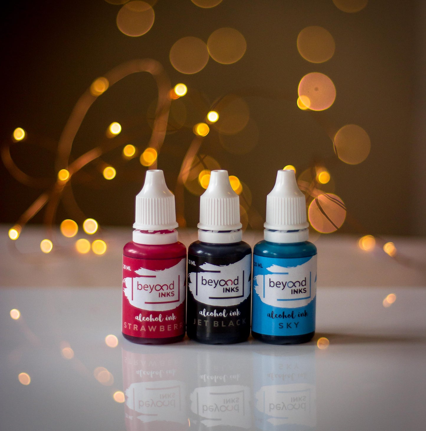 Alcohol Inks, Made in India by BeyondInks Sky Strawberry Jetblack Pack4
