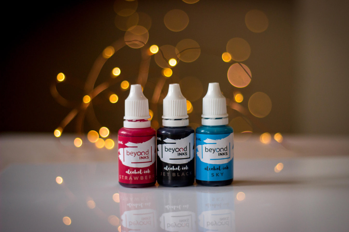 Alcohol Inks, Made in India by BeyondInks Sky Strawberry Jetblack Pack4