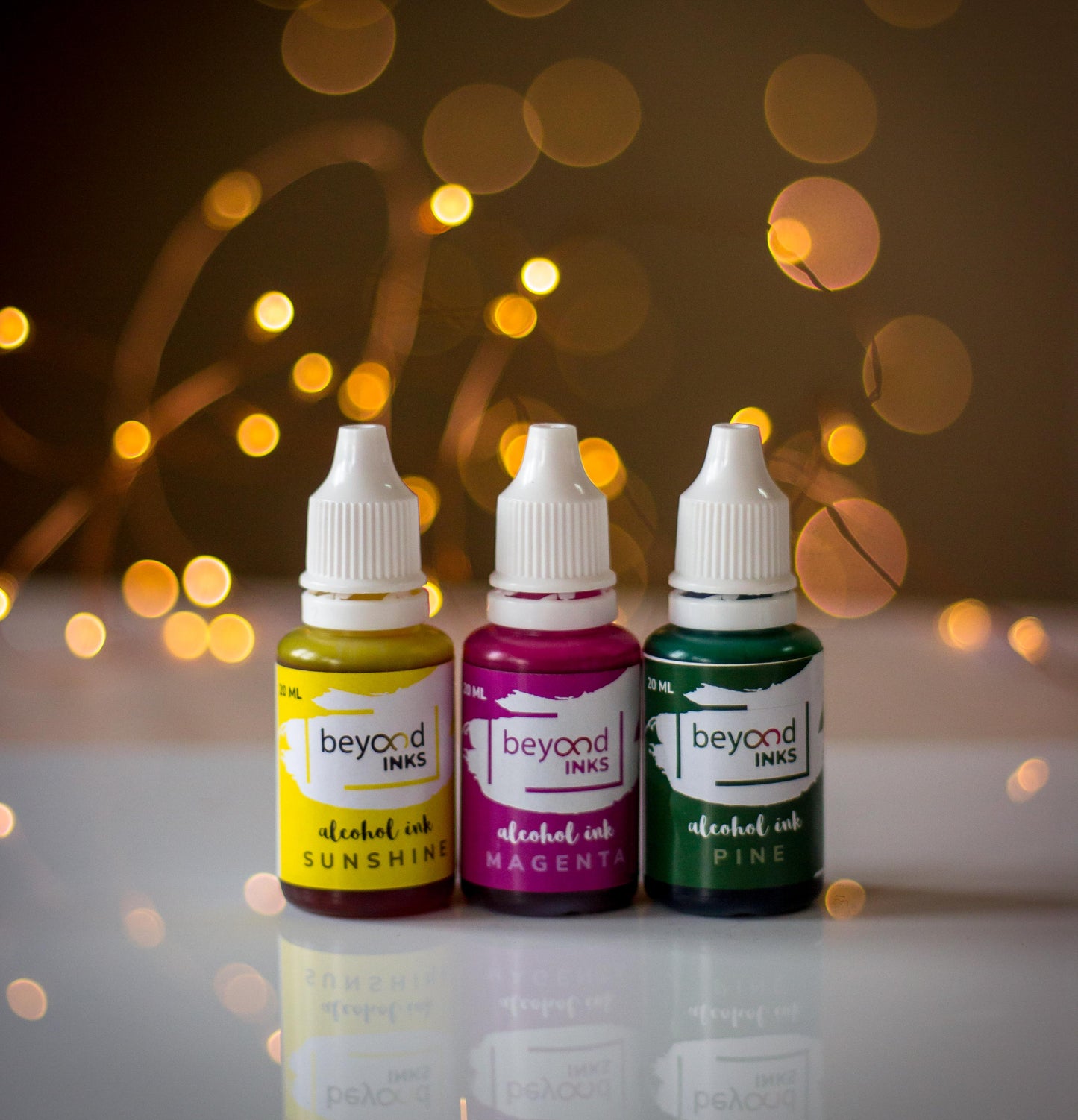 Alcohol Inks, Made in India by BeyondInks Sunshine Magenta Pine Pack5