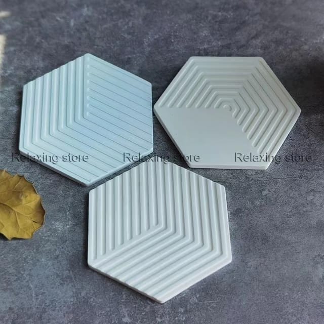 Patterned Hexagon Coaster Moulds - Set of 3