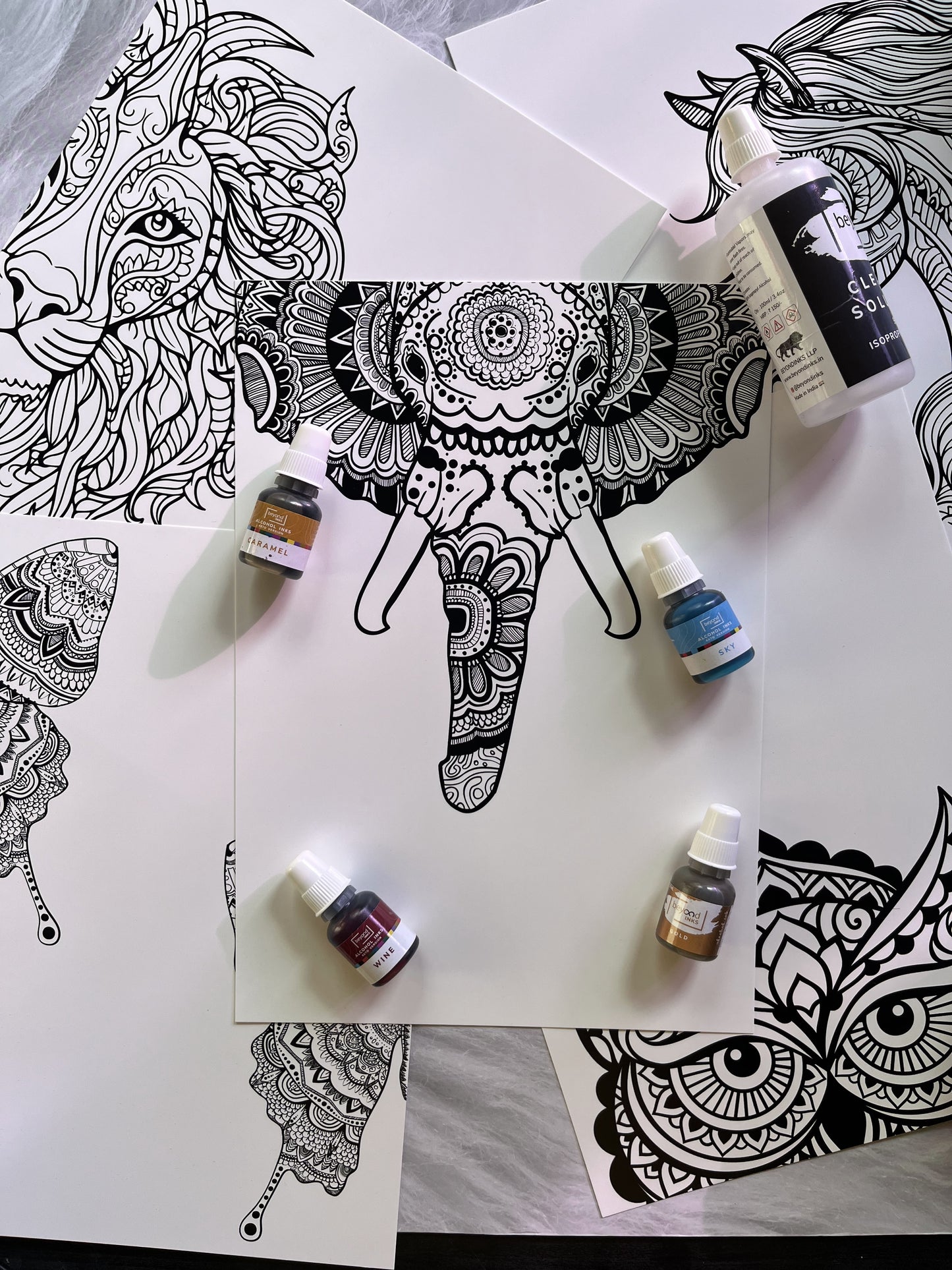 Alcohol Ink Coloring Kit - "Animal Mandala"