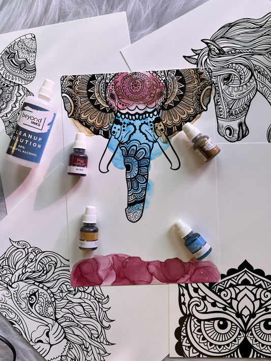 Alcohol Ink Coloring Kit - "Animal Mandala"
