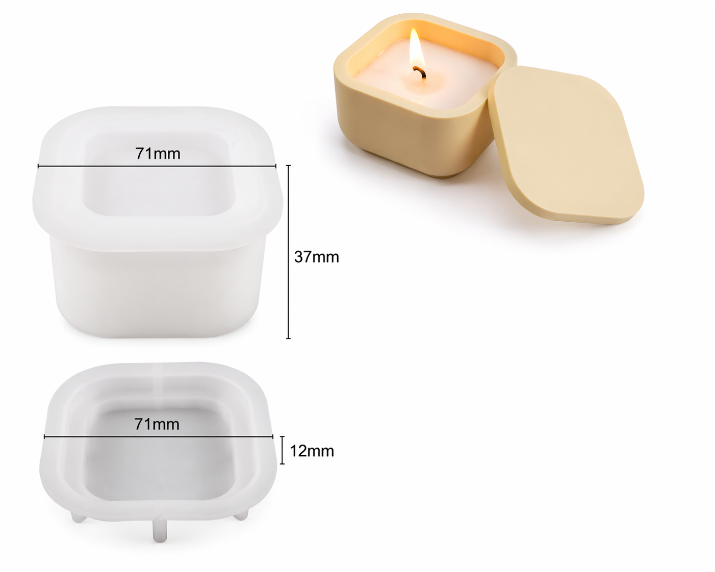 Square Plain Candle Jar/Box Mould for Beyond MIX, Resin, Concrete