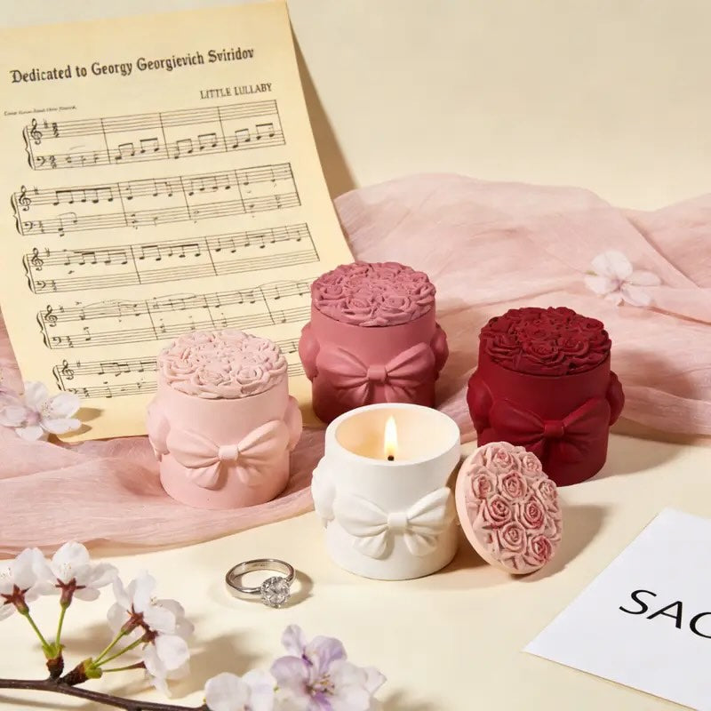 Rose Bowknot Jar with Lid Mould for Beyond MIX, Resin, Concrete