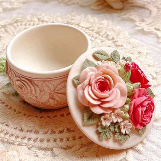 Decorative Rose Candle Jar Mould for Beyond MIX, Resin, Concrete