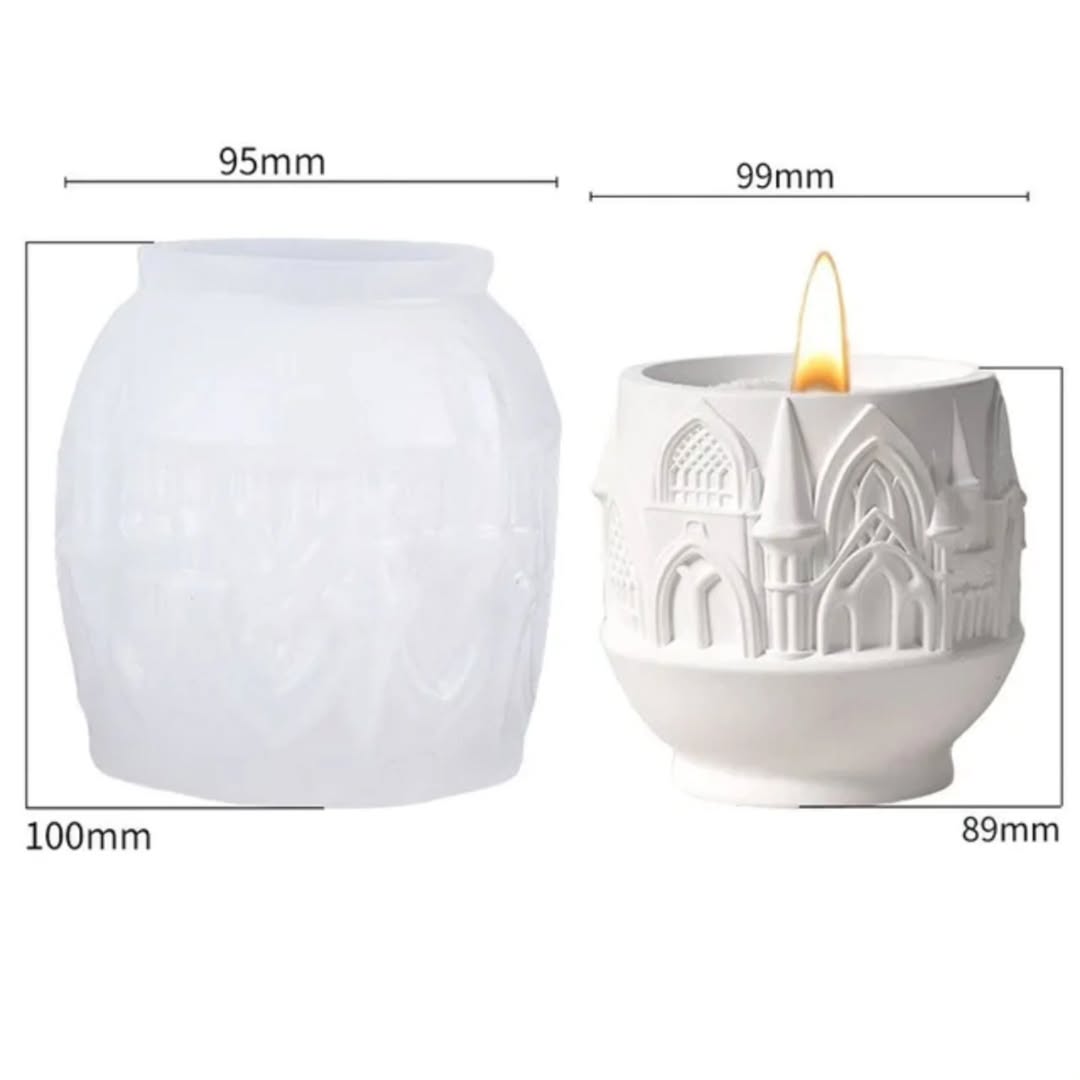 Round Castle Candle Jar Mould for Beyond MIX, Resin, Concrete (D8)