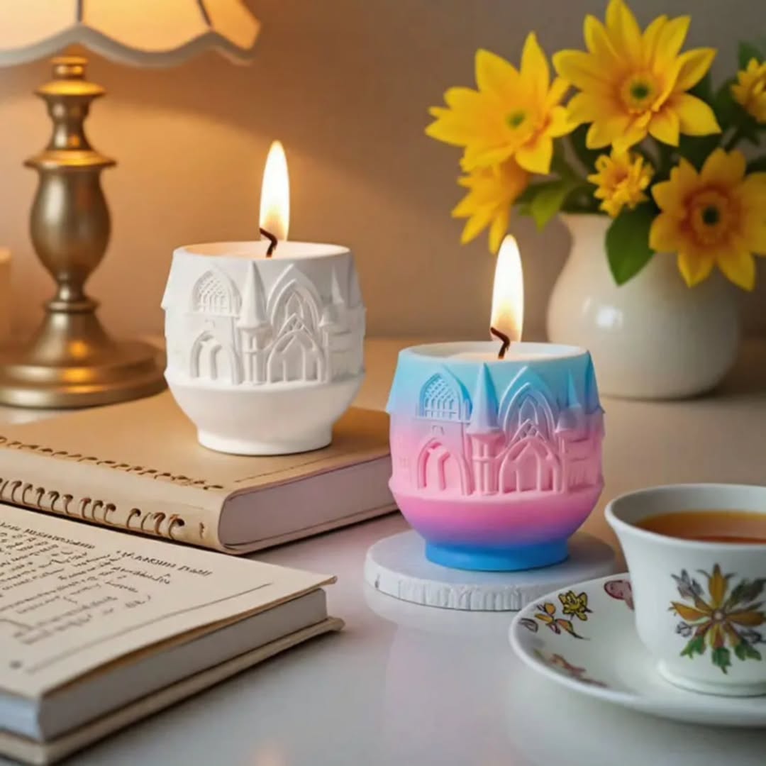 Round Castle Candle Jar Mould for Beyond MIX, Resin, Concrete (D8)
