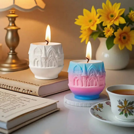 Round Castle Candle Jar Mould for Beyond MIX, Resin, Concrete (D8)