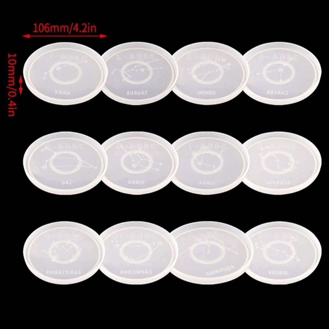 Zodiac Coaster Mould Set of 12 for Beyond MIX, Resin, Concrete