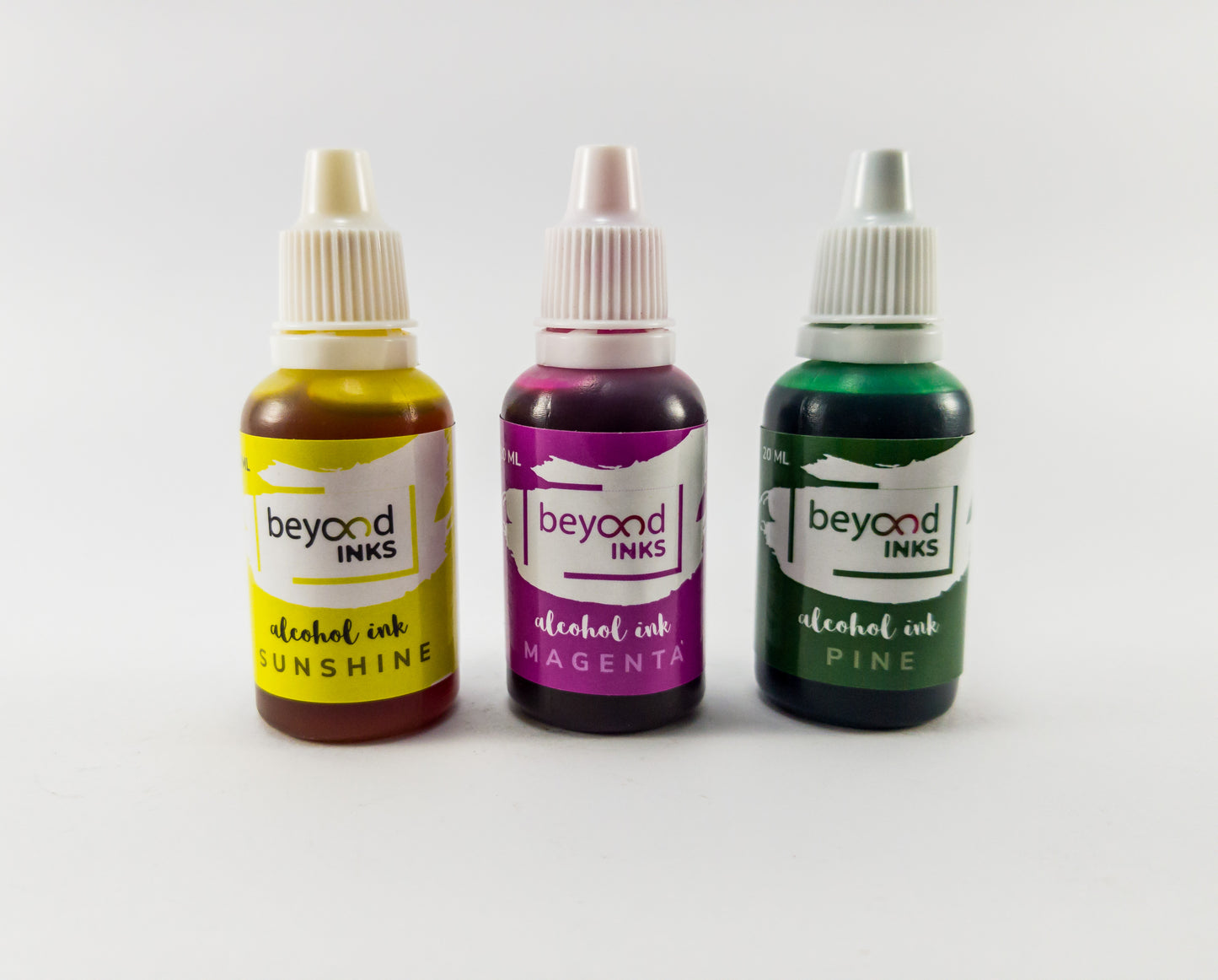 Alcohol Inks, Made in India by BeyondInks Sunshine Magenta Pine Pack5