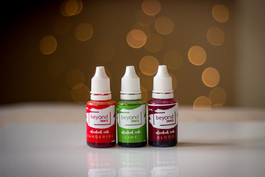 beyondinks alcohol ink Tangerine lime blood yupo